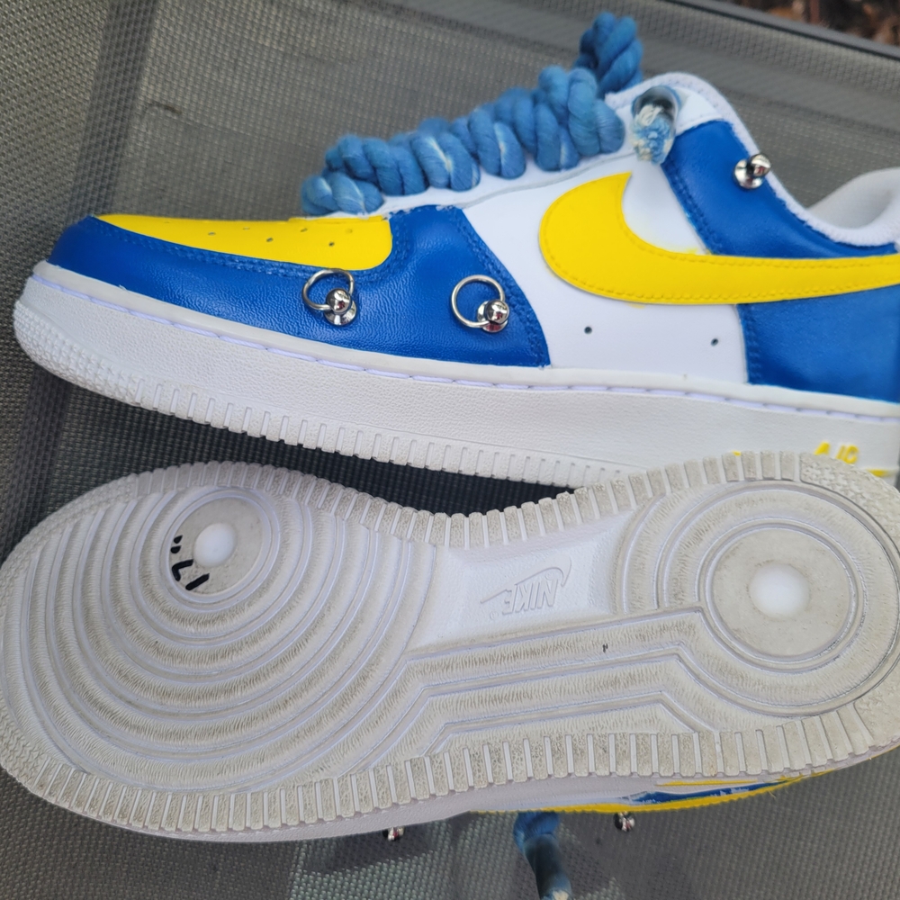 🔥 Custom Nike Air Force 1 • Size 6.5 • Blue + Yellow • Rope Laces • EUC 🔥 - Picture 7 of 10